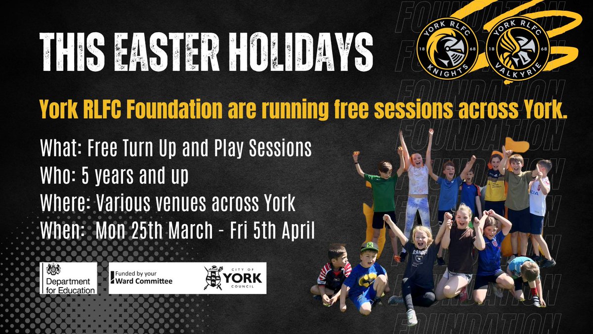 𝐓𝐡𝐢𝐬 𝐄𝐚𝐬𝐭𝐞𝐫 𝐇𝐨𝐥𝐢𝐝𝐚𝐲 🐣 Our Easter school holiday programme is now available to view on our website. All sessions are free to attend and suitable for children aged 5 and upwards. 🌐 yorkrlfc.com/schoolholidays #WeAreYork | #RiseUp #HAF