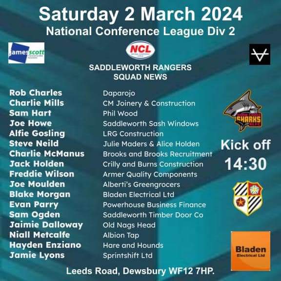 📅 Saturday 2nd March
🏆 @OfficialNCL Division Two
⏰ 2.30pm
👕 @SharksOA 🆚️ @SaddRangers
🏟 Leeds Road, WF12 7HP

#ILoveRugbyLeagueMe
#Mols2
#thumbsupforfreddie
#RLShirtDay23