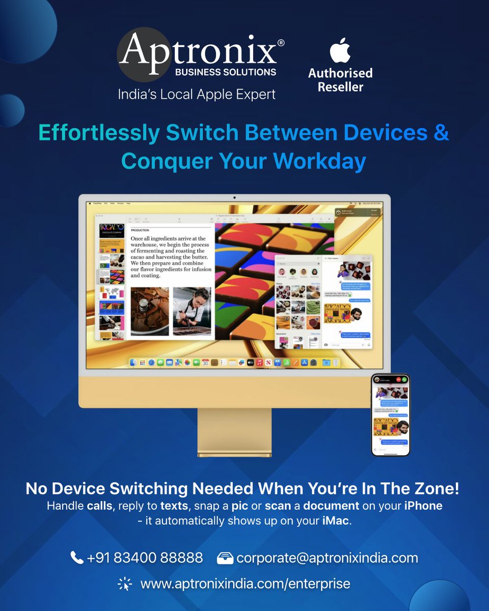 AptronixIN's tweet image. ✨ Effortlessly switch between devices and conquer your workday without missing a beat. 📱💻
Get free consultation using the link - calendly.com/corporate-h-q/…
#ProductivityPowerhouse #TechMagic #SeamlessWorkflow #DigitalProductivity #AptronixForBusiness #Apple #AppleIndia