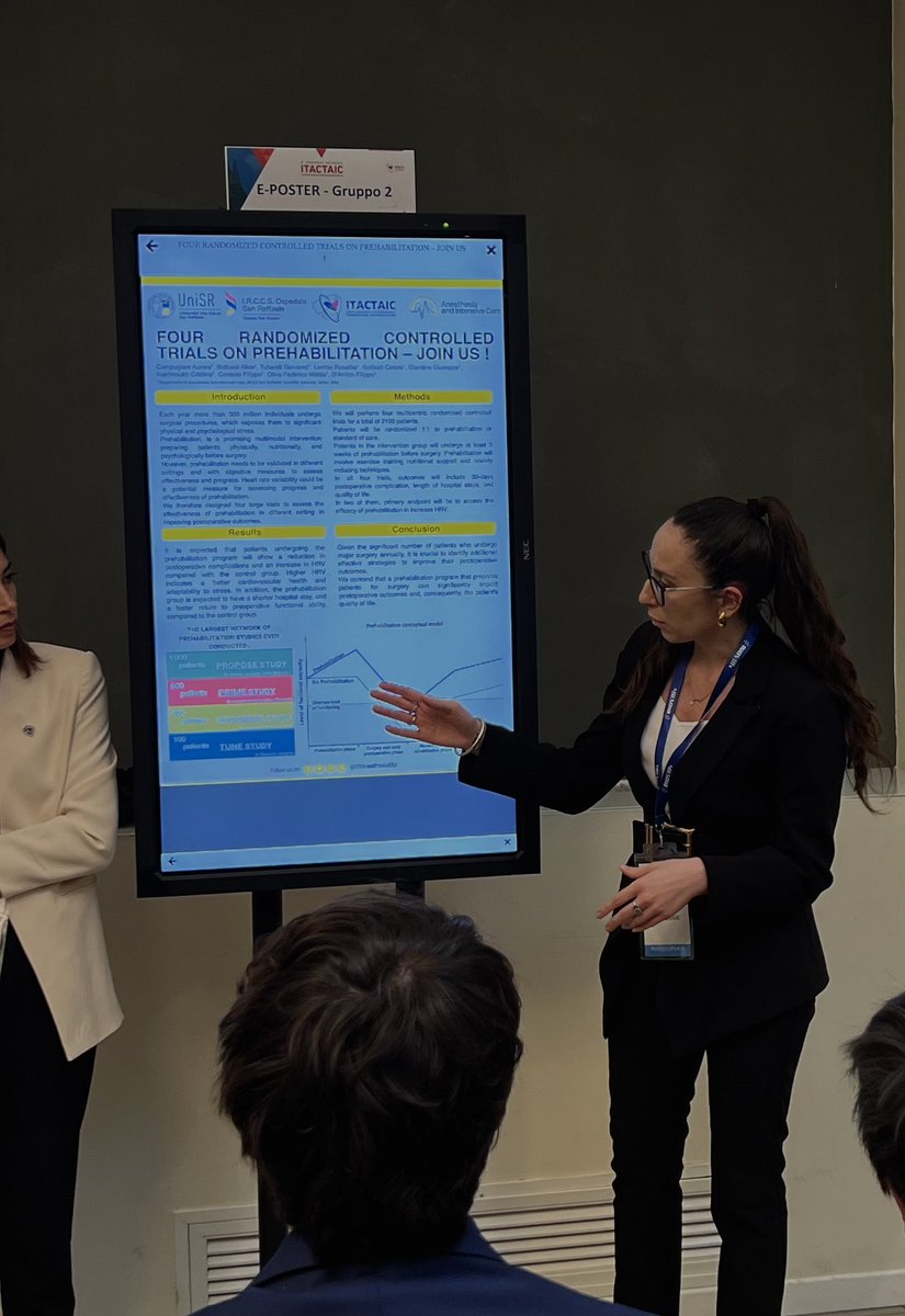 a_campugiani's tweet photo. 🫀#ITACTAIC2024

🔔I presented four large studies to evaluate the effectiveness of #Prehabilitation in different contexts.
 
🔍Does Prehabilitation have a significant impact on postoperative outcomes?

Thanks you @giovannilandoni and @DrFDamico https://t.co/99vpEig0UP
