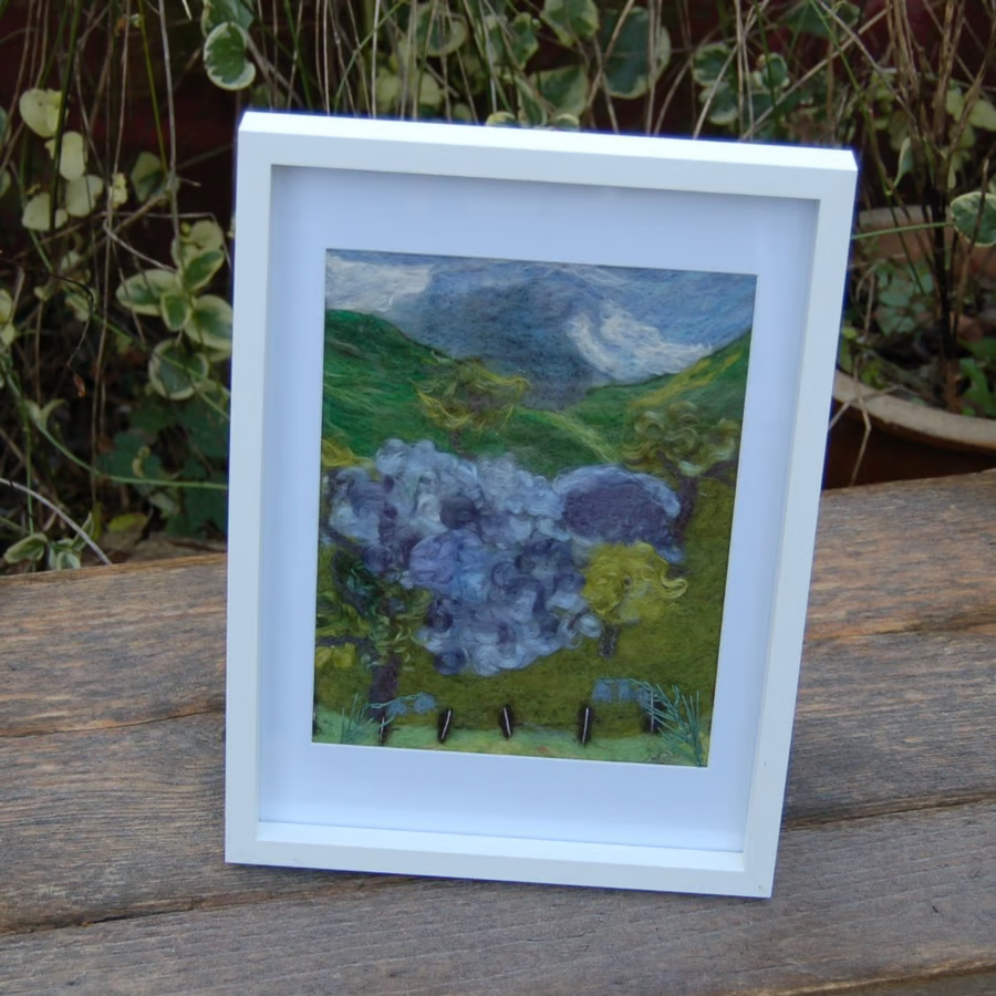 Needle felted and hand embroidered picture - Bl... - Folksy folksy.com/items/8255829-… #newonfolksy #wallart #springdecor #bluebells