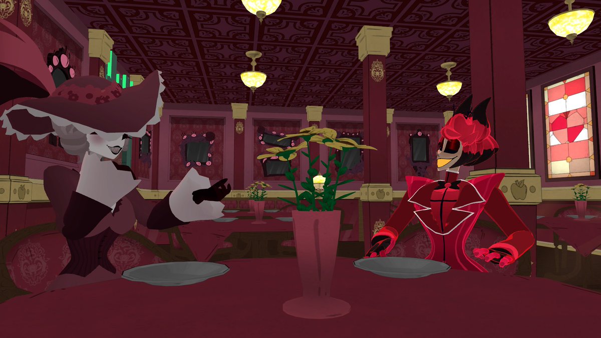 SaltyKombat's tweet photo. Finally found an opportunity to take a good #RadioRose picture with my beloved @DiamondgirlPony ❤️

Rosie by: @Psychozmiz 
Alastor by: @PotionTears 

Both are public!
#Alastor #Rosie #HazbinHotel #HazbinHotelAlastor #HazbinHotelRosie #VRChat #VRC #VRChatCouple https://t.co/Apd7rwvBpc