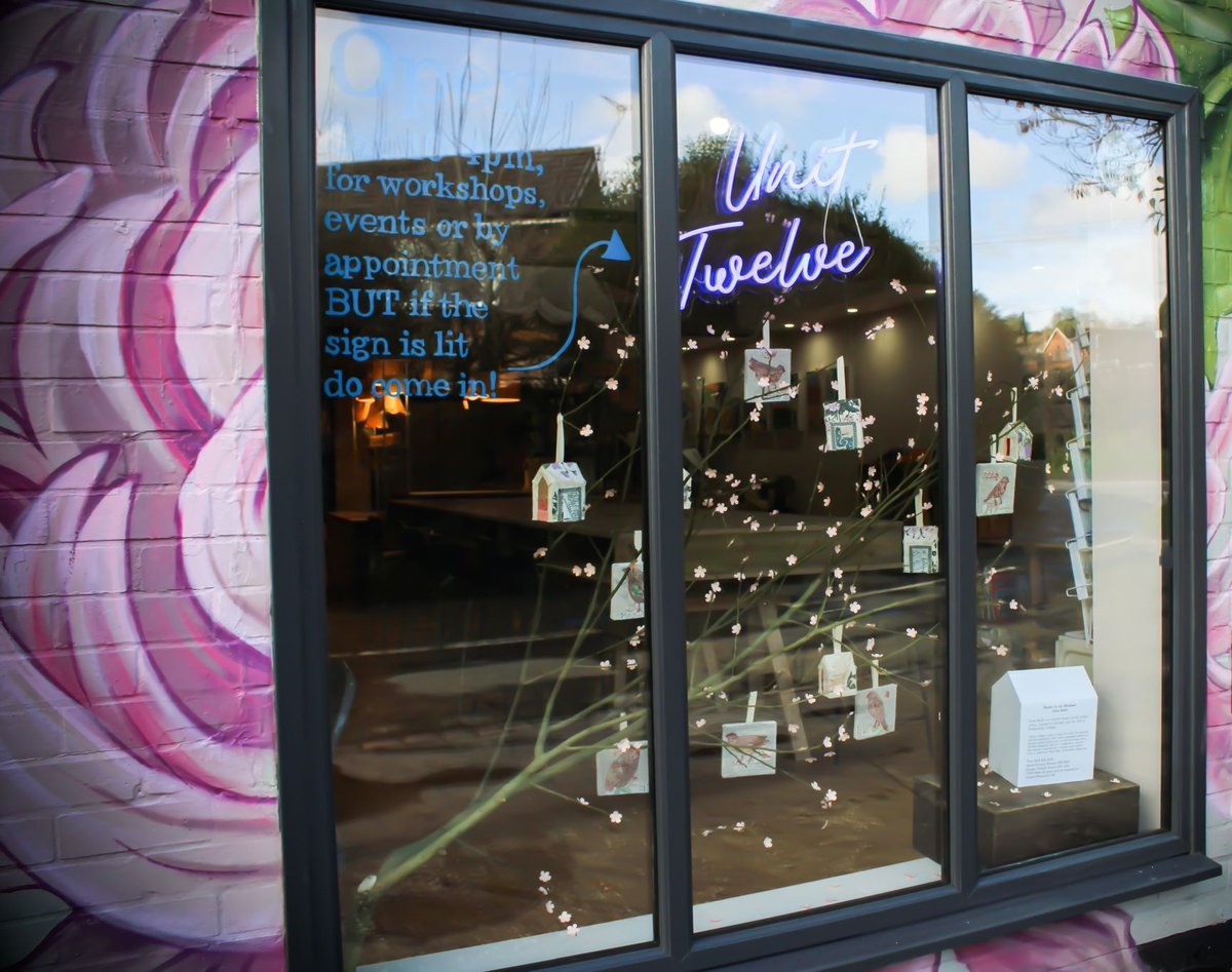 unit_twelve's tweet photo. Our March 'In the Window' exhibition is work from the wonderful @Akellytextiles - the sun came out just as we put the blossom onto the tree (see previous film) making the window quite hard to photograph, so better pics, and detail images to follow on a duller day. https://t.co/QNE4TJtZZ1