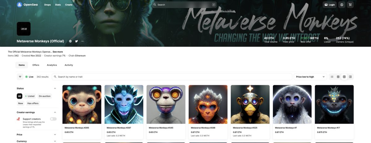 CryptoShadowOff's tweet image. If anyone wants to join @Tier7Network they can do 2 ways:

🌠 Whitelisting: Hard To Pass
tier7trading.com/whitelist

🌠 Buy a monkey off market: Link Here
opensea.io/collection/met…

-Floor is $2300
-Only seven below $4000
-Won&apos;t be long till we&apos;ve stabilised $10,000

Rapid ascent 🔼