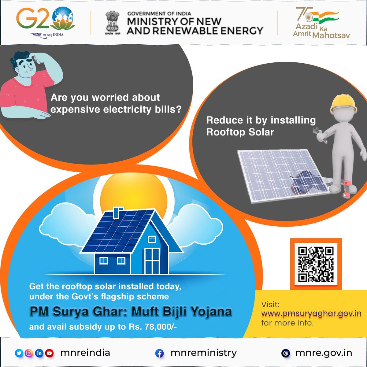 Get the Rooftop Solar installed today under the Govt's flagship scheme 'PM Surya Ghar' and avail subsidy up to Rs 78,000/-. 

Visit: pmsuryaghar.gov.in for more info

#RooftopSolar #SolarRooftop #MNREIndia #MNRE