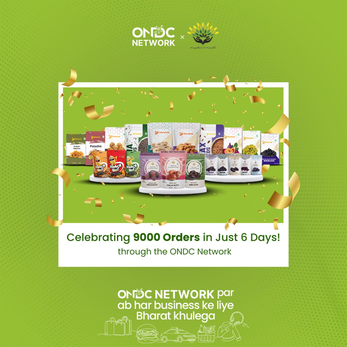 Congratulations, Handful of Health for fulfilling 9000 orders in 6 days on Paytm through the ONDC Network. ✨ Handful of Health was onboarded onto the ONDC Network by @ninjacart (Seller Network Participant) ONDC Network par ab har business ke liye Bharat khulega. #ondc