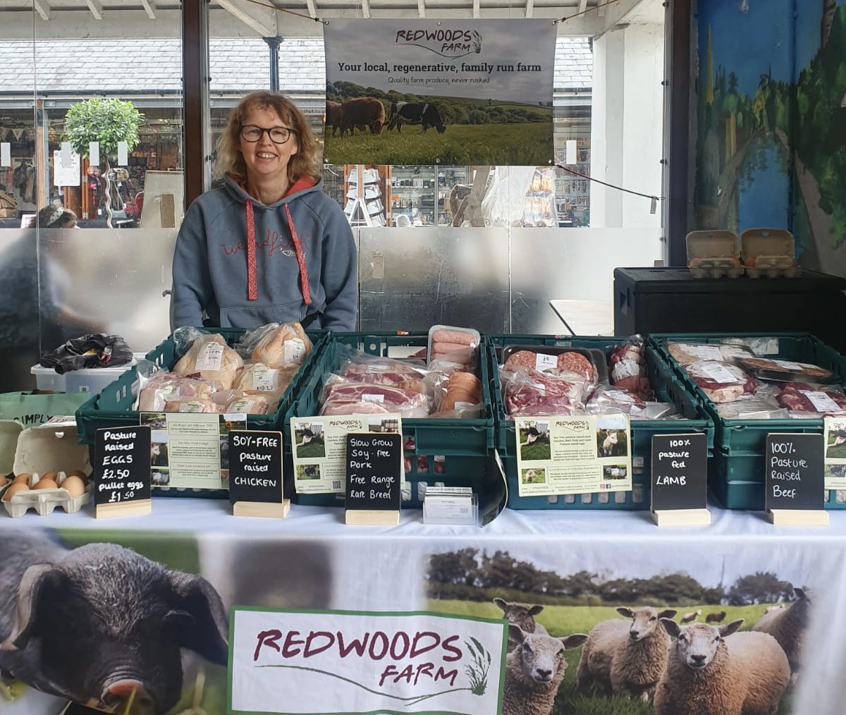 Pauline will be back @TivertonMarket #FarmersMarket 9am to 2pm today. Come & see us for your regeneratively farmed soy free & pastured produce 🐓🐖🐑🐄🥚