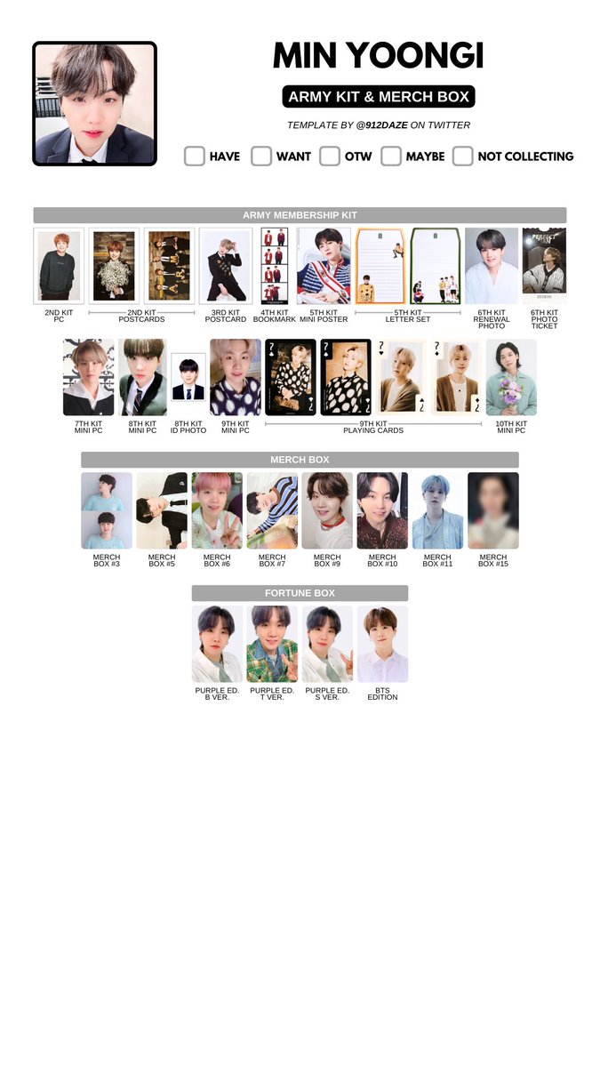BTS ARMY MEMBERSHIP KIT PC PHOTOCARD WISHLIST TEMPLATES