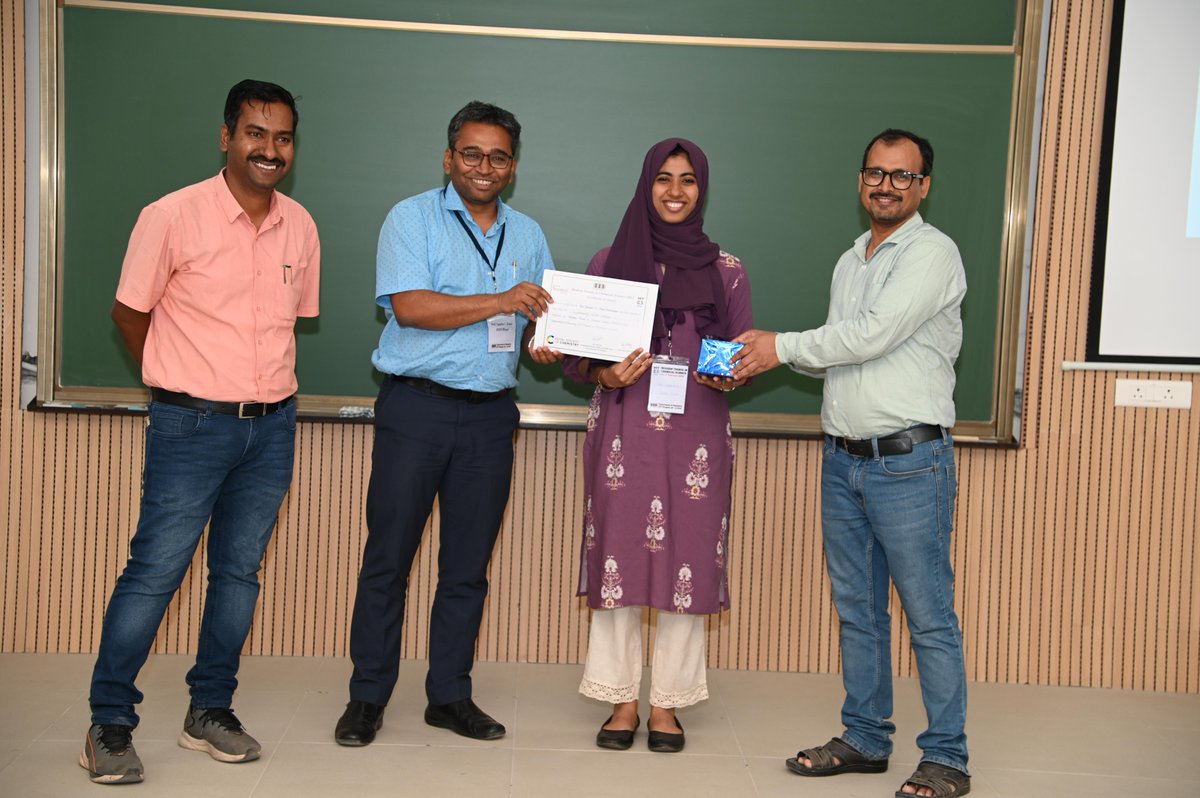 👏Congrats Nida on winning the Best Speaker Award for Flash Presentation in the conference on Modern Trends in Chemical Science (MTCS) - 2024 held at the Department of Chemistry, IIT Tirupati #nanocluster #iisertvm