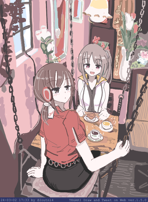 「阿佐ヶ谷喫茶の阿佐ヶ谷カノン&amp;荻窪アヤ #駅メモファンアート #tega」|24のイラスト