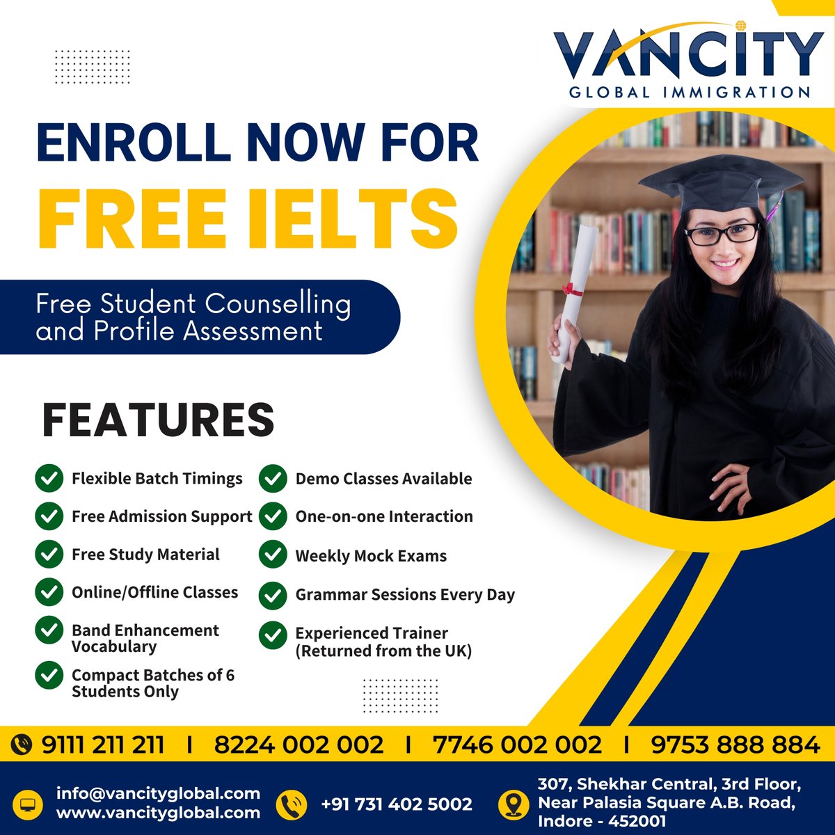 VancityGlobal's tweet photo. With our free classes, you can unlock your success on the IELTS and PTE.
.
.
Call us to know more information
9111211211, 8224002002
.
.
.
.
#studyabroad #freeieltsclass #studyinuk #studyinusa #studyabroaduk #studyabroadaustralia #studyabroadcanada #studyabroad #careertips https://t.co/10y16y5BdP