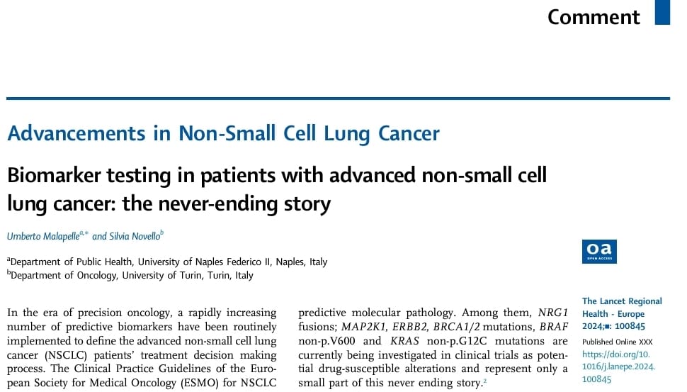 An elegantly written commentary by @UmbertoMalapel1 and Silvia Novello on @TheLancet Europe: Biomarker testing in patients with advanced non-small cell lung cancer: the never-ending story ! sciencedirect.com/science/articl…