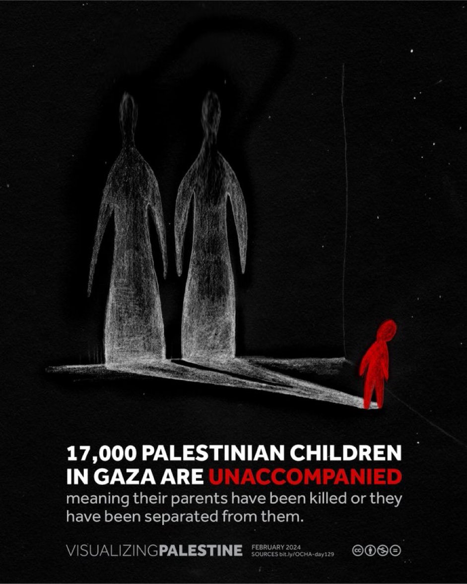 There are over 12,300 children murdered in Gaza. 

There are more than 1,000 children who have suffered amputation of a limb. 

And there are over 17,000 children orphaned. 

Gaza is a killing fields of children.

Biden, Sunak and Starmer are as guilty as Netanyahu.