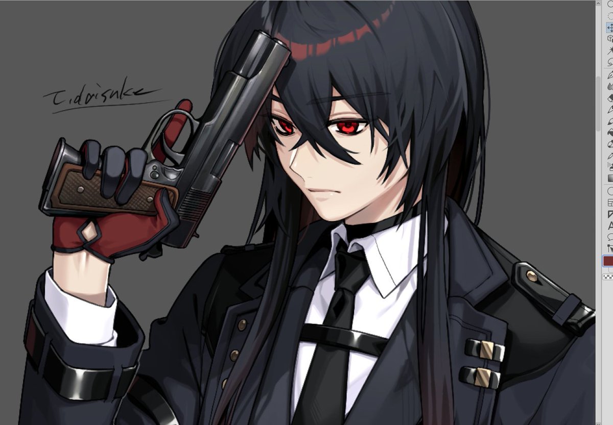 gun weapon necktie red eyes holding holding gun holding weapon  illustration images