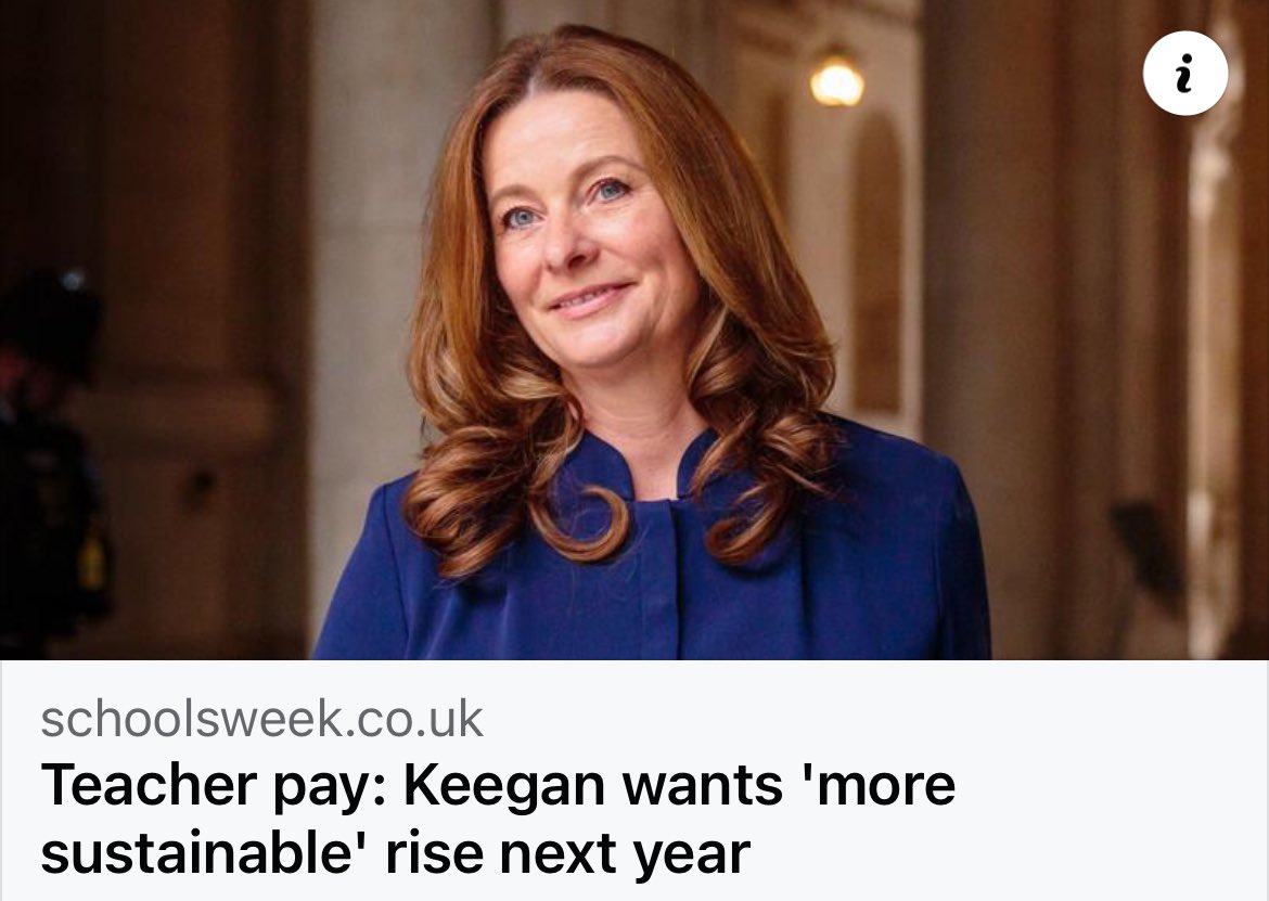 Gillian Keegan says she wants a more ‘sustainable’ teacher pay rise than in the last 2 years.

She’s suggested a meagre 1.2% to the STRB!

Last year’s 6.5%, squeezed out of her by collective action, barely matched inflation –despite being the biggest pay rise for decades.
