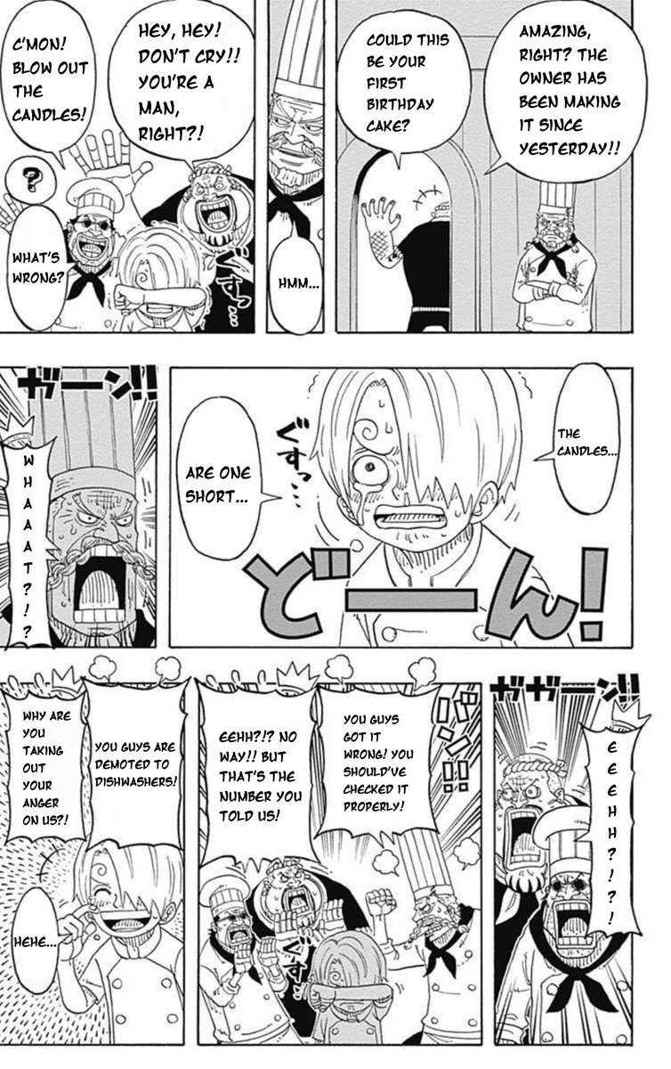 ichigoginchan's tweet image. this short comic of patty, carne, and zeff surprising sanji with a birthday cake means the world to me 🥹💛
