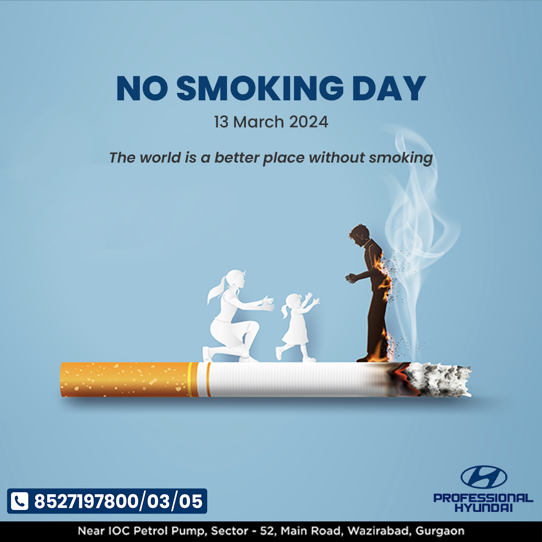 Today marks No Smoking Day, a reminder to all of us about the harmful effects of smoking. Let's pledge to live healthier lives. #NoSmokingDay . . Book Your Car Service Now !! Call - 8527197800/03/05 . #HyundaiIndia #hyundaicares #carecare #AisiCareNowhere