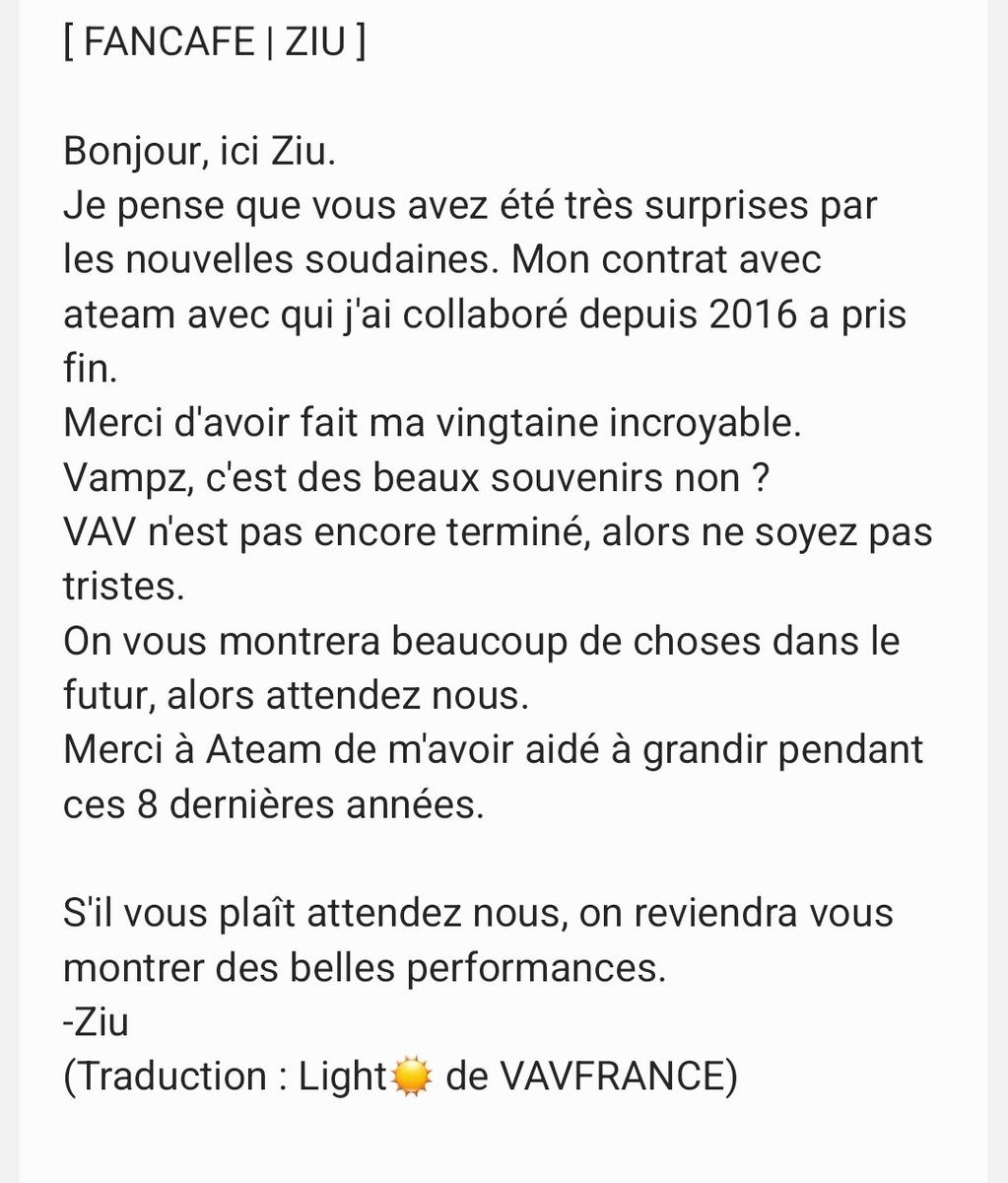 VavFrance's tweet photo. 02.03.2024 #Ziu

Lettre de Ziu sur le fancafe par rapport à l'annonce de fin de contrat du groupe :

☀️ https://t.co/zeEM5nRl7s