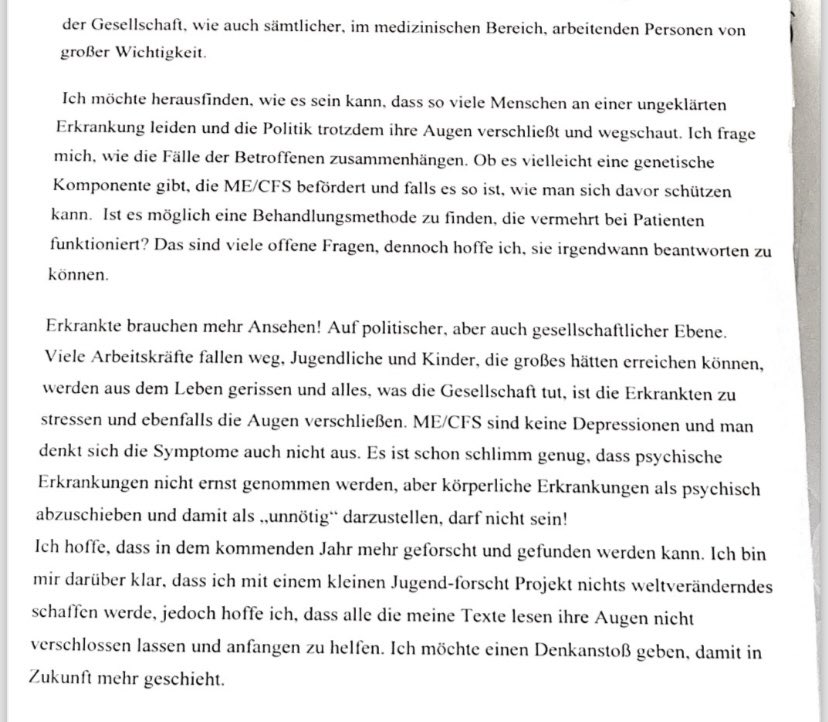 Weil ihre Schwester an #MECFS erkrankt ist, klärt die 15jährige Ida bei „Jugend forscht“ nun über die Krankheit auf, recherchiert &amp; forscht nach Therapien.

Ida, du bist großartig, danke!