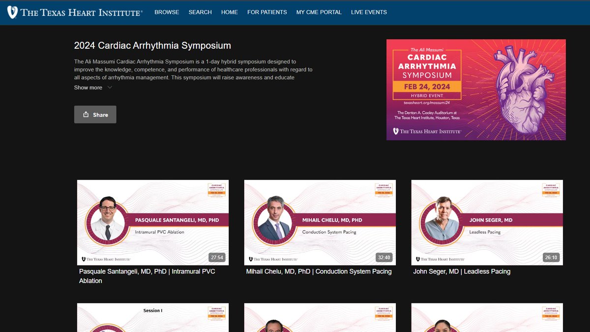 Recordings from the Ali Massumi #CardiacArrhythmia Symposium are now available on demand on Texas Heart TV! 🎥 Learn the latest on: New developments in treatment for arrhythmias Best practices for diagnosis & management 🎥: tv.texasheart.org/the-ali-massum… #CardiologyEducation
