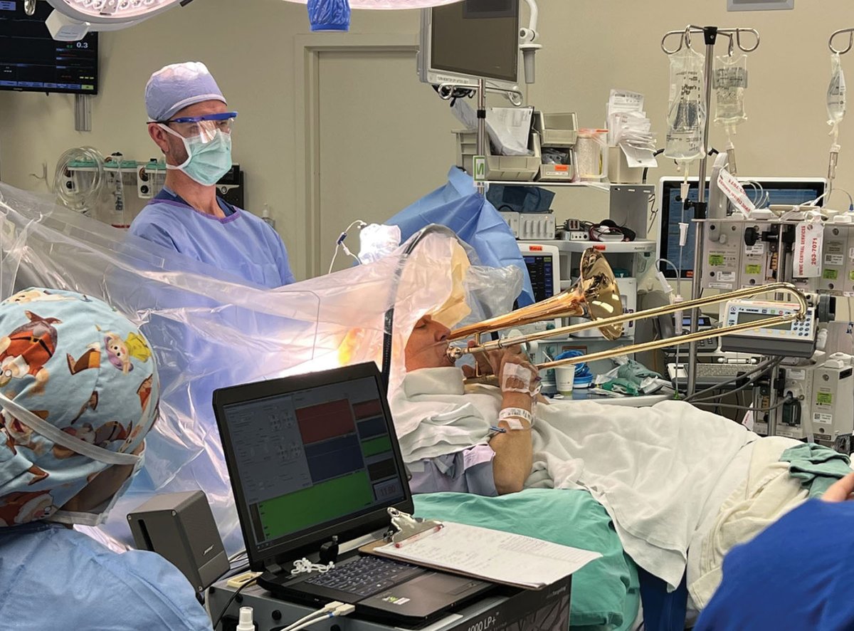 Images in #Anesthesiology - Intraoperative Trombone Playing during Awake Deep Brain Stimulator Placement 📷 ow.ly/UhfW50QK3ob