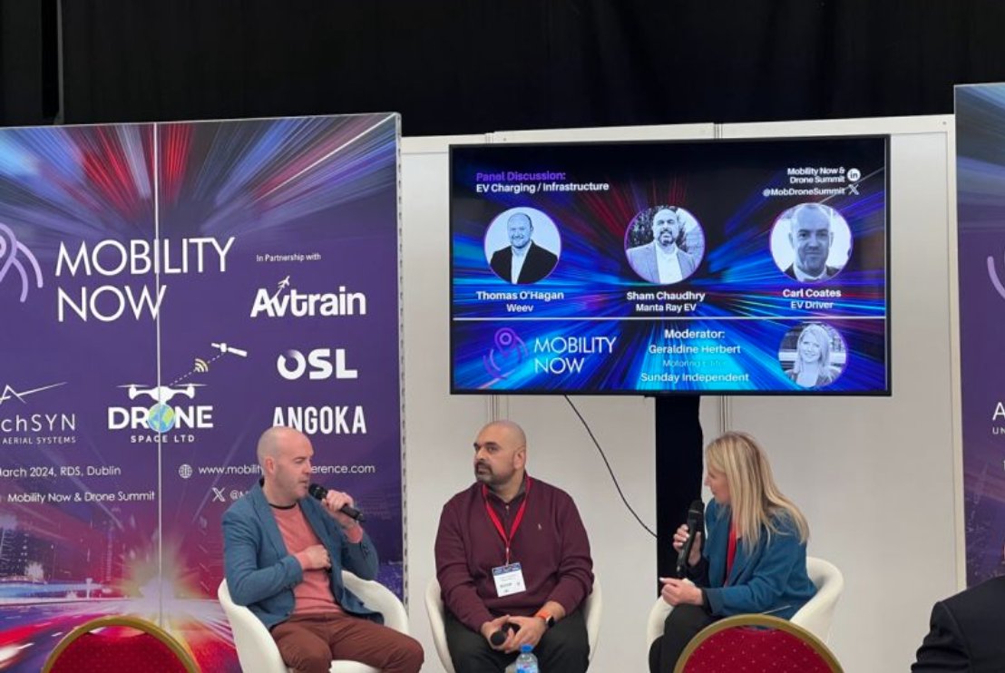 Join us for a discussion moderated by Geraldine Herbert, Motoring Editor at Sunday Independent. Explore the future of EV charging and infrastructure with industry pioneers Thomas O'Hagan from Weev, Sham Chaudhry., from Manta EV, and Carl Coates, an EV driver.

#MobilityNow
