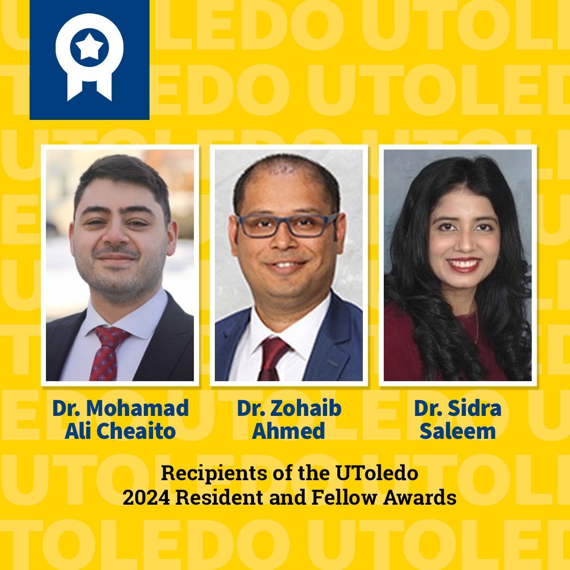 We are honored to present the 2024 awards as part of Resident and Fellow Appreciation Week. Learn more and read nominator notes: buff.ly/48IbPkB 
#UToledoMed