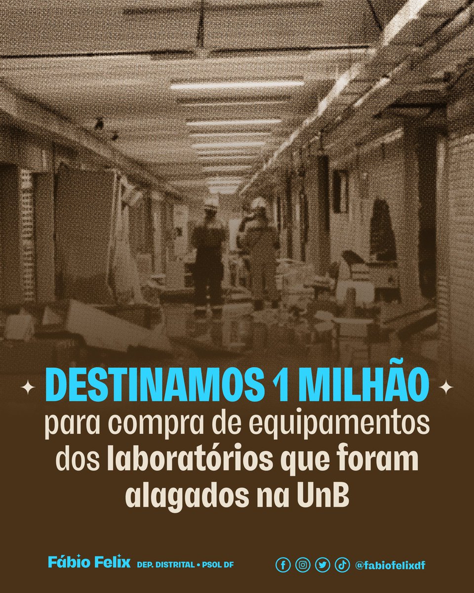 fabiofelixdf's tweet image. Destinamos R$ 1 milhão de reais pra ajudar na compra de esquipamentos que foram destruídos durante alagamento na UnB. É urgente a adoção de medidas preventivas para evitar que as chuvas façam novos estragos no DF, temos cobrado do GDF e vamos seguir nessa luta. #unb #unbsualinda