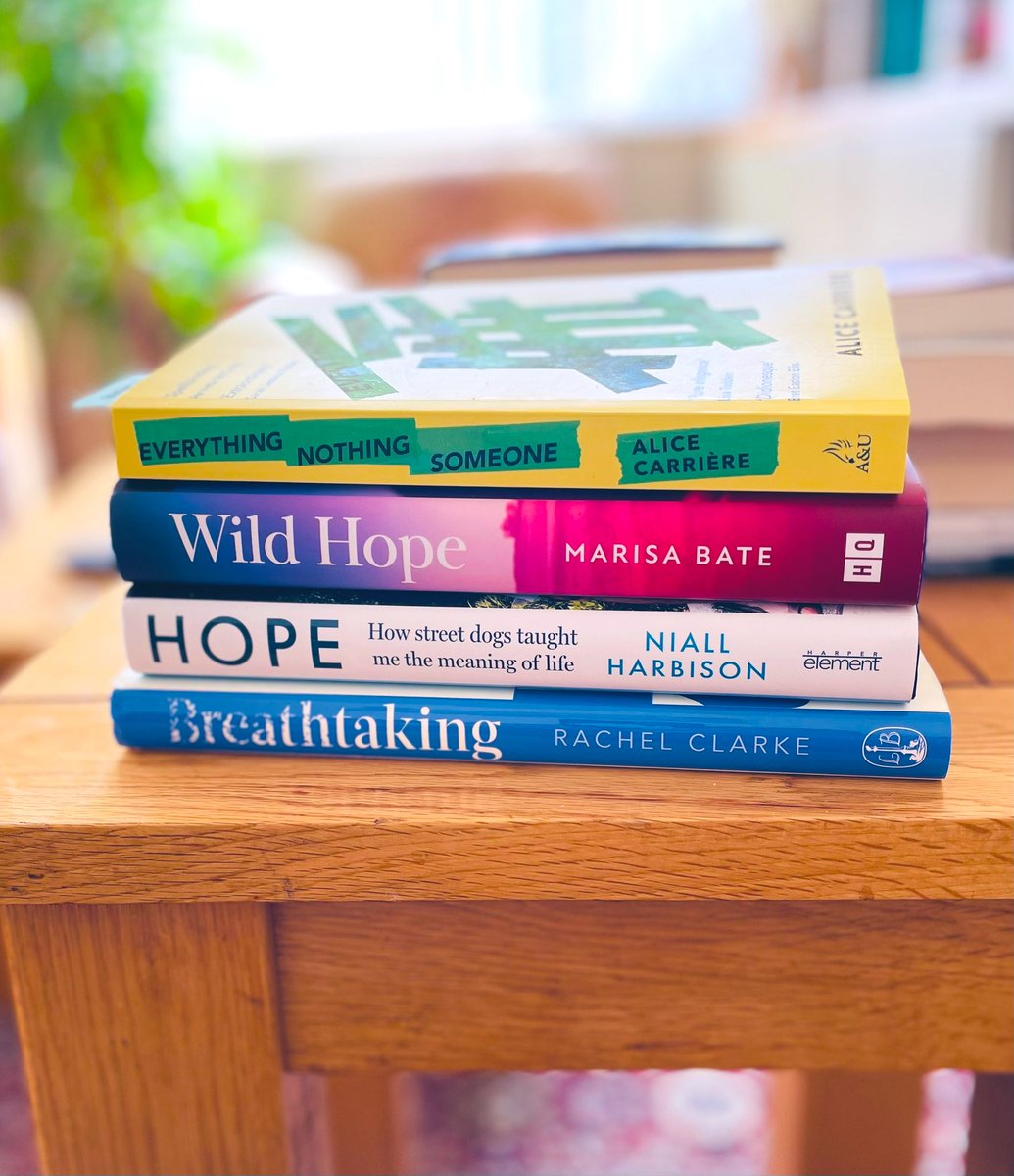Just me and my new non-fiction reads that are going to break my heart and put it back together.

📚#EverythingNothingSomeone by <a href="/1steditionalice/">Alice Carrière</a>

📚#WildHope by <a href="/marisajbate/">Marisa Bate</a>

📚#Hope by <a href="/NiallHarbison/">Niall Harbison</a>

📚#Breathtaking by <a href="/doctor_oxford/">Dr Rachel Clarke</a>

Hope you’re reading something fabulous too!