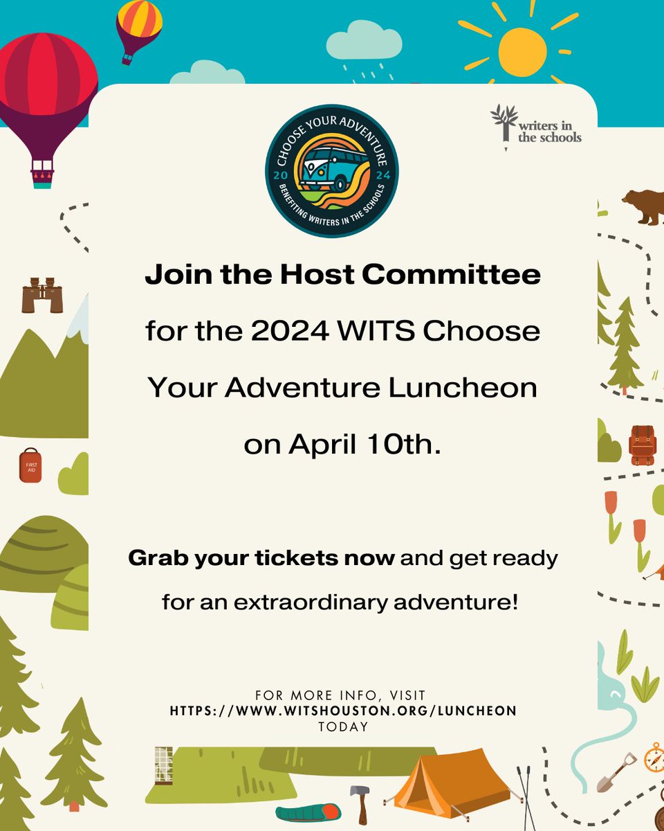 📅Pledge or support by March 3rd to be included on the 2024 WITS Choose Your Adventure Luncheon invitations. 🎟️Tickets are available for purchase starting today! Get your tickets and join the adventure here: 2024wits.givesmart.com! #WITSAdventure #WITSHouston