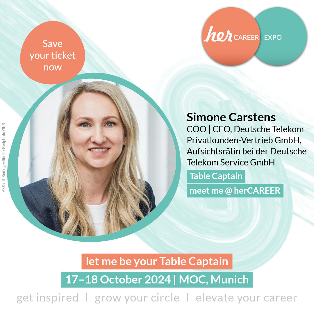 Simone Carstens (41) ist Geschäftsführerin Operatives Geschäft und Finanzen (COO | CFO) bei der #DeutscheTelekom Privatkunden-Vertrieb GmbH. 

Wir freuen uns, dass wir Simone als Table Captain auf der #herCAREER@Night 2024 begrüßen dürfen! :
Infos: her-career.com/expo/programm/…