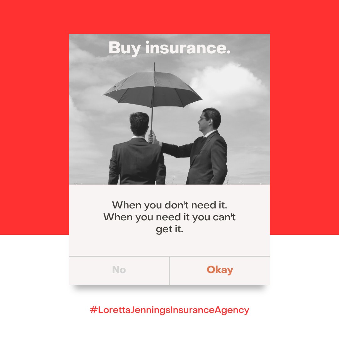 Buy insurance when you don't need it. When you need it you can't get it.🚗
YES or NO?
#Insurance #InsuranceCoverage #LifeInsurance #InsuranceAdvice #LorettaJenningsInsuranceAgency