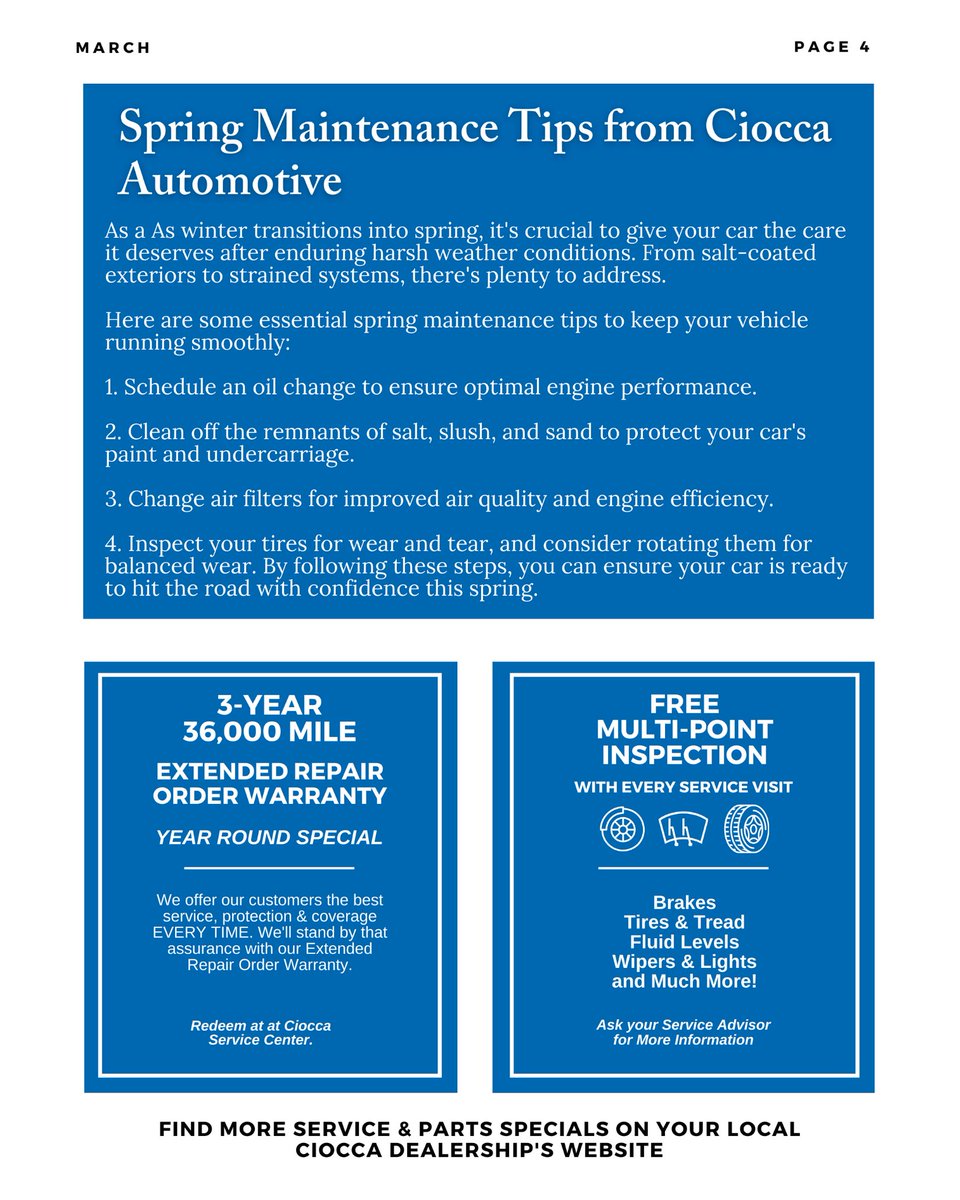 Keep up with what is going on at Ciocca Automotive! Check out our feature in the March edition of the Ciocca Happenings! #cioccaonsocial #community #automotive #automotiveindustry #newsletter #donations #applynow #hiring #march #dealership