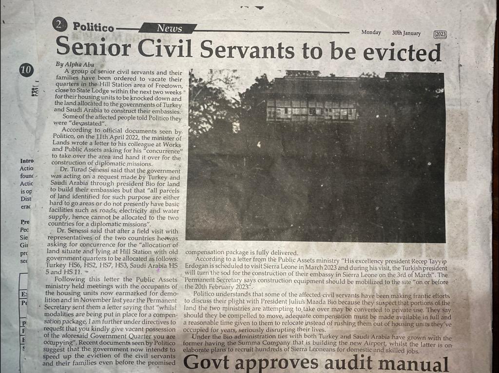 I’d completely missed this. Is the government of #SierraLeone really planning on knocking down some of the wooden houses in Hill Station to make way for embassies for Saudi Arabia and Turkey? Can they have so little respect for our history? Have no voices been raised in protest?