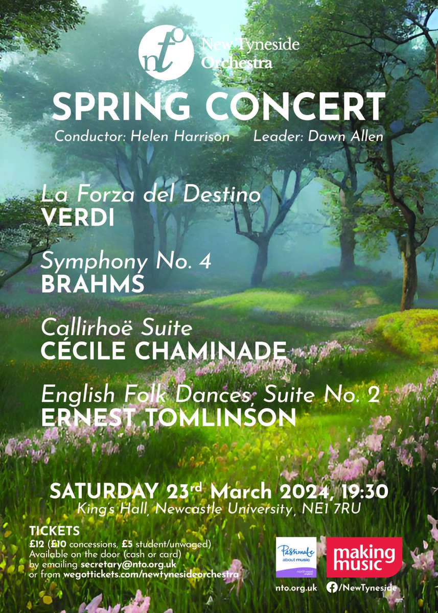 Date for your diary! Come and join the New Tyneside Orchestra at King's Hall on Saturday 23rd March for a great Spring programme... tickets on the door or from wegottickets.com/event/609409 <a href="/HHconductor/">Helen Harrison Conductor</a>
