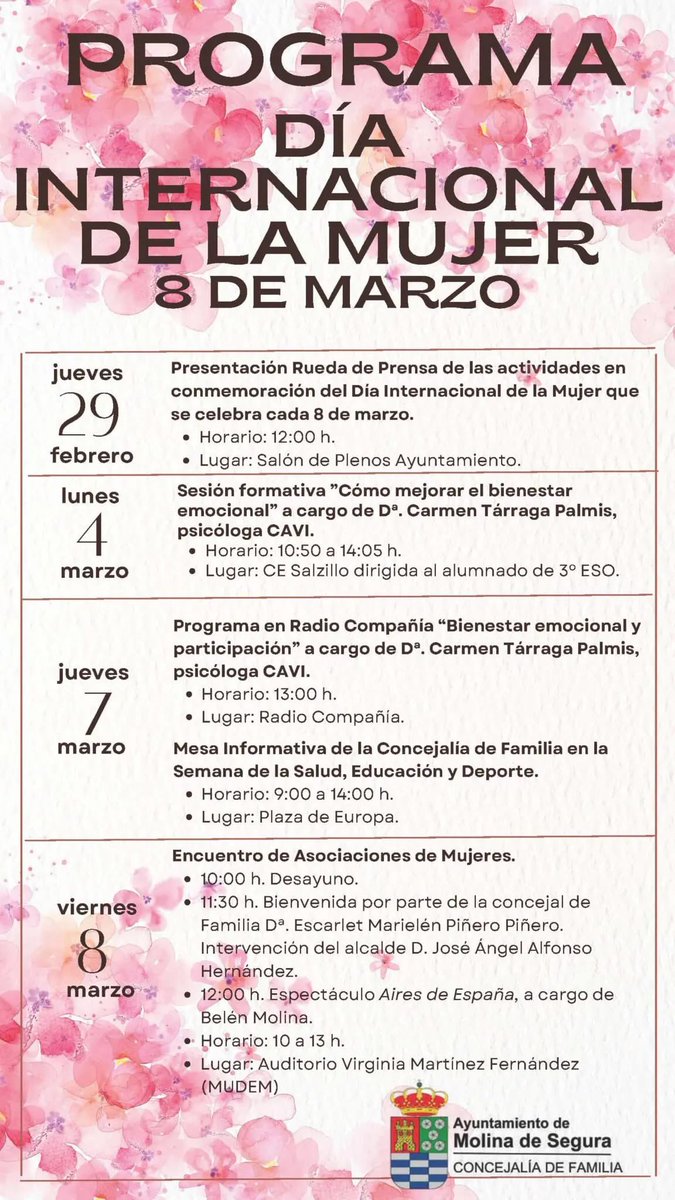 Flipad con la super programación de actividades del ayuntamiento de Molina de Segura, por el 8 de Marzo!!!!
Es todo tan surrealista!!!