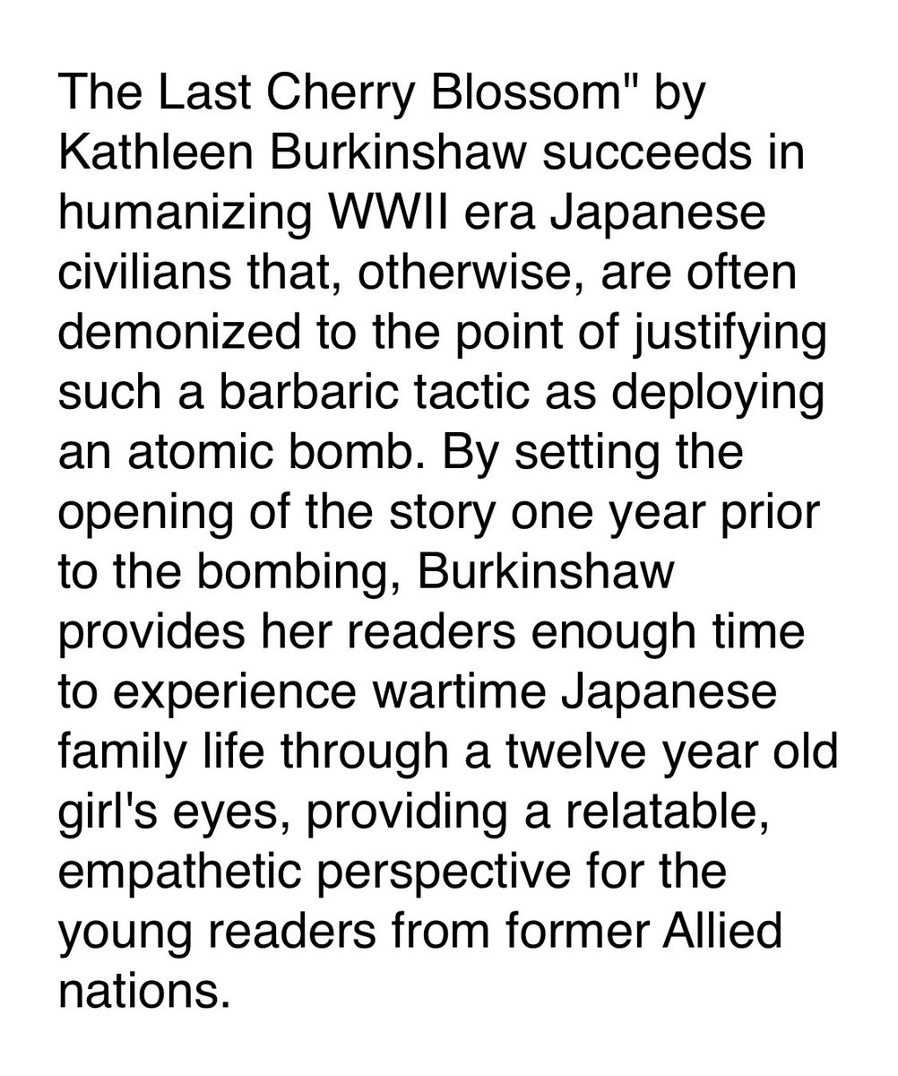 Stellar book list for immersive learning experience of the WWII📚by <a href="/SchoolReading/">School Reading List</a> ✨👏✨ Might I humbly suggest an addition? <a href="/klburkinshaw1/">Kathleen Burkinshaw🌸Romanian translation out NOW</a> ‘s “The Last Cherry Blossom”🌸 The cover image and my review below.