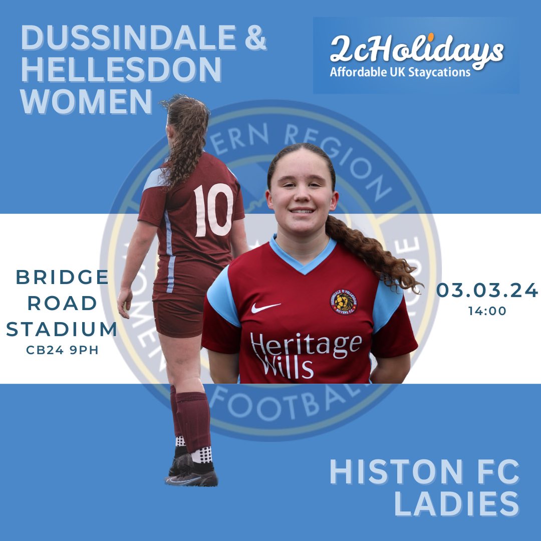 This weekend we travel to @HistonLFC in @ERWFLe north division 1 action. The ladies look to hit the ground running after a waterlogged pitch last week #upthedussy @Cunninghamben86