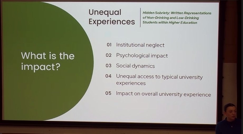 Insightful sharing of findings from the 'sober student experience' from @PhD_Ellie @DrinkingStudies @DrEmilyNicholls @pamplemoussepam #soberstudents #DSN24