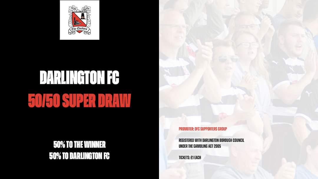🎫 Our 50/50 draw is back today

Get your tickets online or at the match👇
yourclub.darlingtonfc.co.uk/virtual-5050-d…  

#WeAreDarlo #YourClub