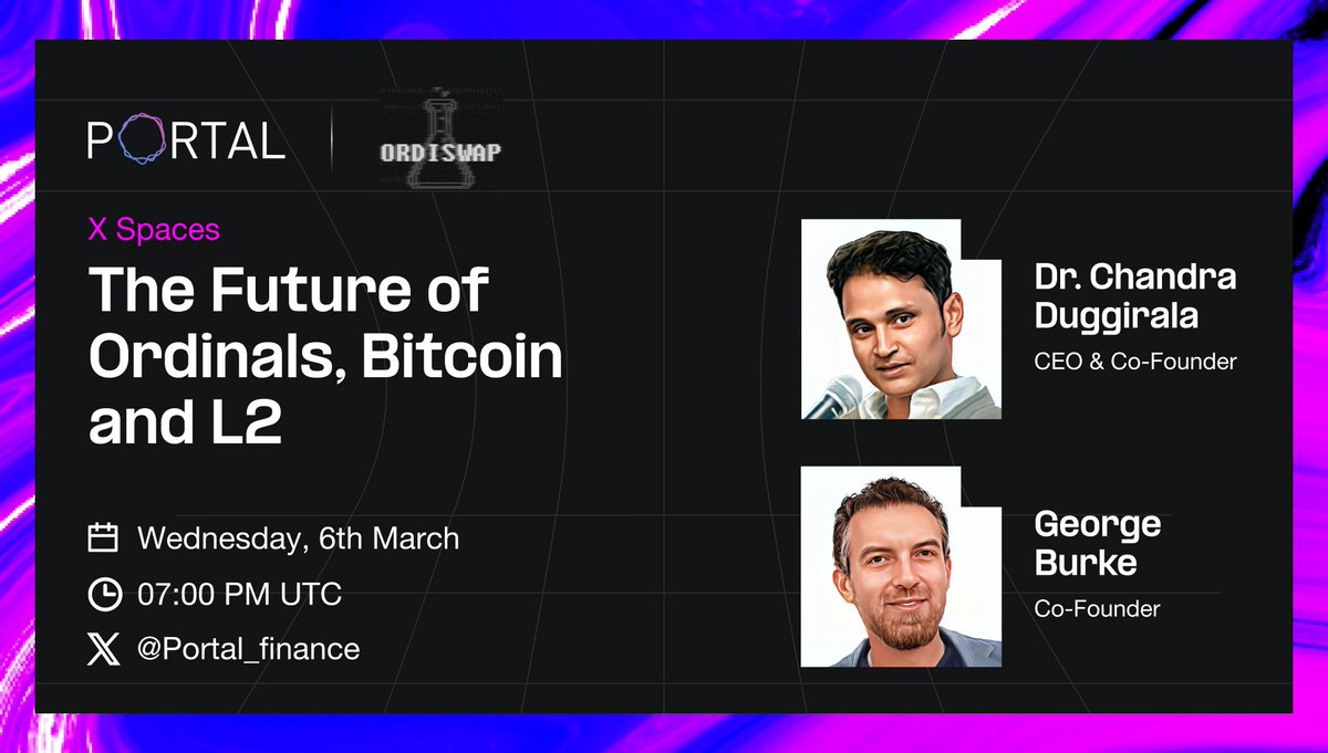 PortaltoBitcoin's tweet photo. 🎙️Tune in to the upcoming #Portal & @OrdiswapLabs X Spaces session!

Dive into the future of Ordinals, L2s, and #Bitcoin's role as the native layer for innovative solutions. Explore the partnership between Portal & Ordiswap as we delve into the future together. 

🗓 Wednesday, March 6 at 7 PM UTC

📌 Set a reminder now: https://t.co/4eefNM85ml