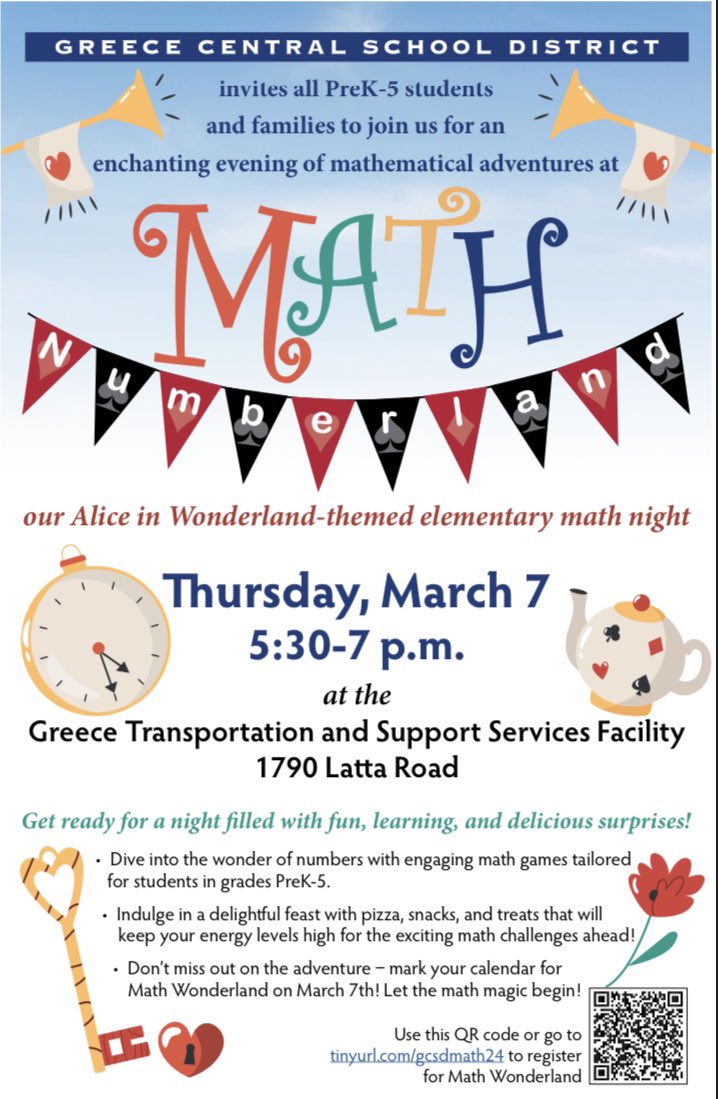To all @GreeceCentral Families: Join us in Math Numberland. Free Pizza & Math Games is a way to lock in quality family time. Please register to let us know if we can count on your attendance. docs.google.com/forms/d/e/1FAI… @AutumnLaneGCSD @CraigHillGCSD