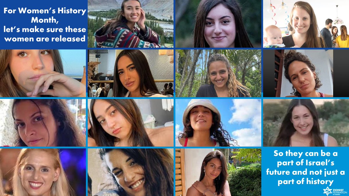 For Women's History Month, let's make sure these women are released, so that they can be a part Israel's future and not just a part of history.

Do not forget their names:
🎗Noa Argamani
🎗Karina Ariev
🎗Shiri Bibas
🎗Agam Berger
🎗Amit Buskila
🎗Romi Gonen
🎗Carmel Gat
🎗Daniela
