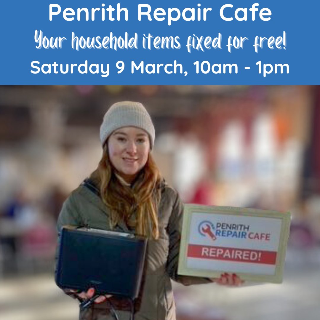This time next Saturday, our awesome volunteer repairers will be at their desks ready to repair your broken household items.  Get your items fixed for free, plus delish home-baked cakes, also free, but we love donations!

#RepairCafe #Penrith #Cumbria #zerocarboncumbria