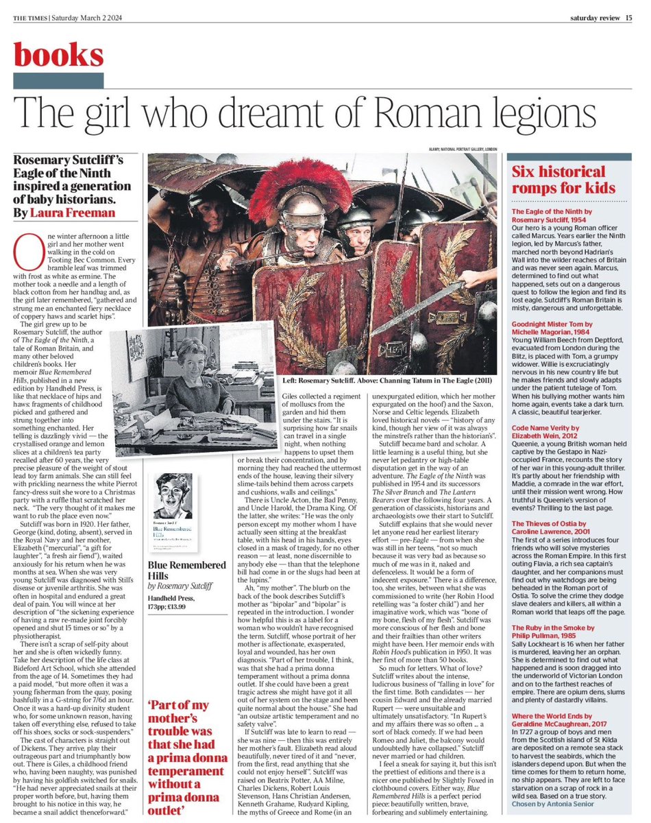 “Part of my mother’s trouble was that she had a prima donna temperament without a prima donna outlet.”

A very welcome Saturday morning  read 👇! Review of Blue Remembered Hills, Rosemary Sutcliff’s memoir #BlueRememberedHills. + note of #TheEagleOfTheNinth &amp; other #histfic