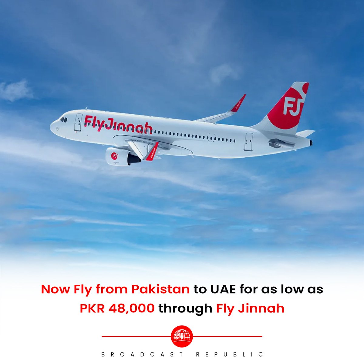 Fly Jinnah takes flight to UAE! 🛫
Starting March 27, 2024, enjoy daily non-stop flights from Lahore to Sharjah for as low as PKR 48,000.  ✈️ 
#BroadcastRepublic #FlyJinnah #TravelToUAE #AffordableFlights #LahoreToSharjah