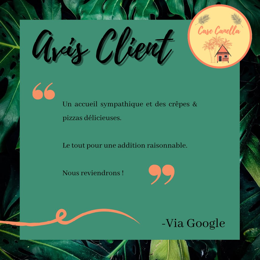 case_canella's tweet photo. AVIS CLIENT 🌴
________________________

#buxerolles #poitiers #casecanella #restaurantcasecanella #restaurant #restaurantbuxerolles #restaurantpoitiers #pizzeria #creperie #promotion #promotions #offre #aemporter #avis https://t.co/72T1En2x5I