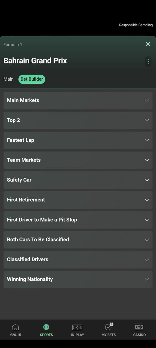 B365 doing bet builders on the F1 now. That's new and exciting isn't it.