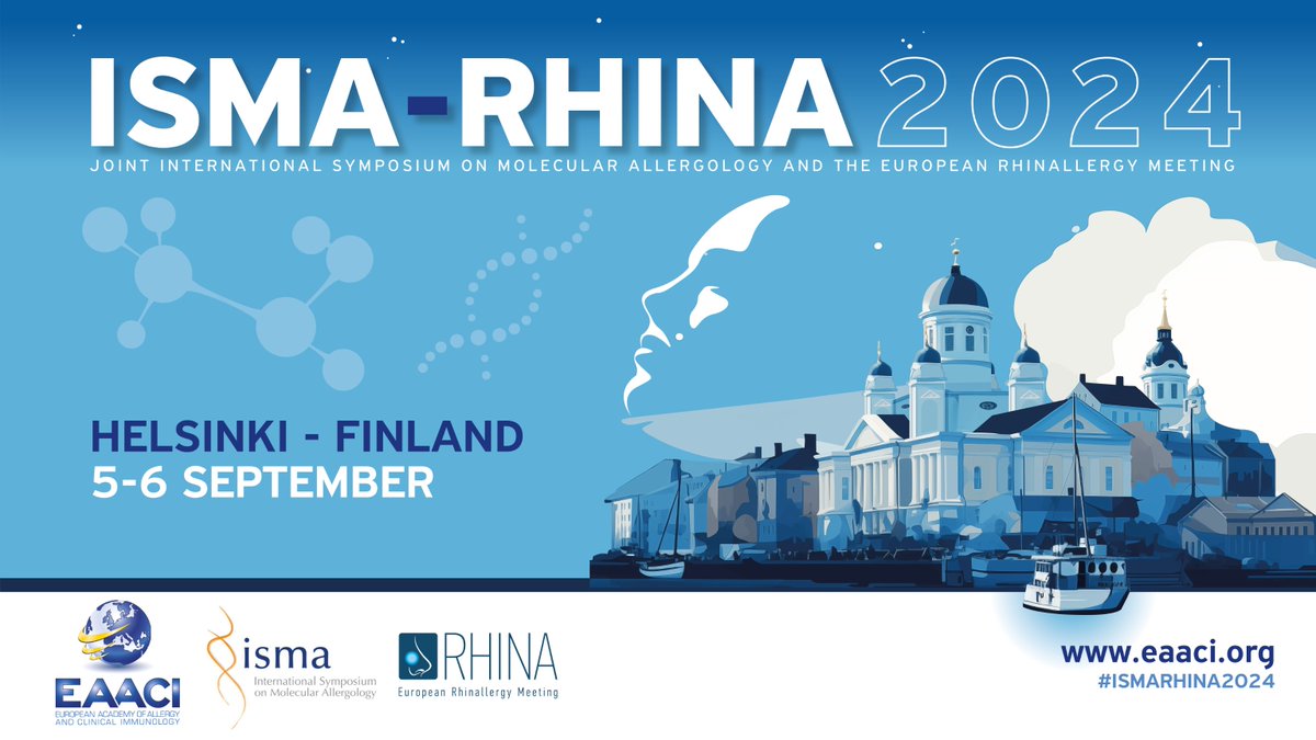 SAVE THE DATE!
ISMA-RHINA 2024! Unveiling New Frontiers in #Allergology! International Symposium on #MolecularAllergology and European #Rhinallergy Meeting will take place on 5 - 6 September on Helsinki.
More about this event here: 🔗eaaci.org/events_meeting…
#ISMARHINA24