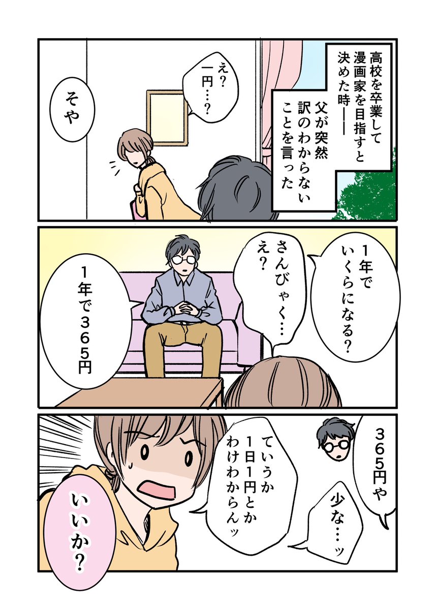 人生は1日1円!?父に教わった人生で大切なこと2/4
#漫画が読めるハッシュタグ
#エッセイ漫画 